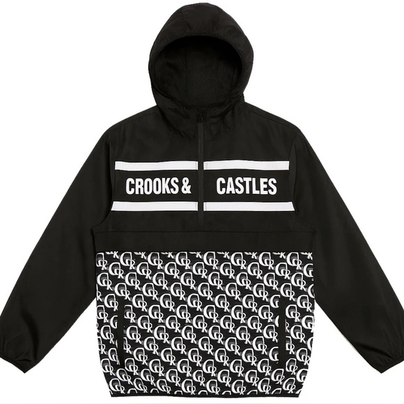 Crooks & Castles Half-Zip Windbreaker Jacket – Black/White - Picture 1 of 11